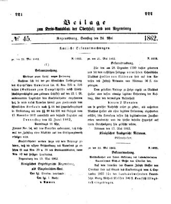 Königlich-bayerisches Kreis-Amtsblatt der Oberpfalz und von Regensburg (Königlich bayerisches Intelligenzblatt für die Oberpfalz und von Regensburg) Samstag 24. Mai 1862