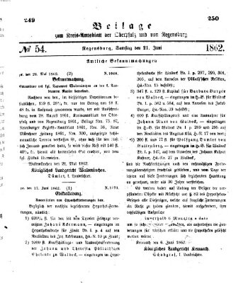 Königlich-bayerisches Kreis-Amtsblatt der Oberpfalz und von Regensburg (Königlich bayerisches Intelligenzblatt für die Oberpfalz und von Regensburg) Samstag 21. Juni 1862