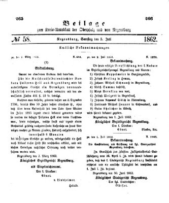 Königlich-bayerisches Kreis-Amtsblatt der Oberpfalz und von Regensburg (Königlich bayerisches Intelligenzblatt für die Oberpfalz und von Regensburg) Samstag 5. Juli 1862