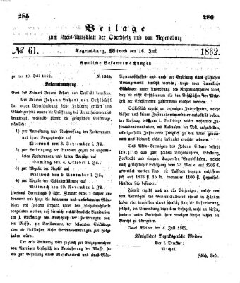 Königlich-bayerisches Kreis-Amtsblatt der Oberpfalz und von Regensburg (Königlich bayerisches Intelligenzblatt für die Oberpfalz und von Regensburg) Mittwoch 16. Juli 1862