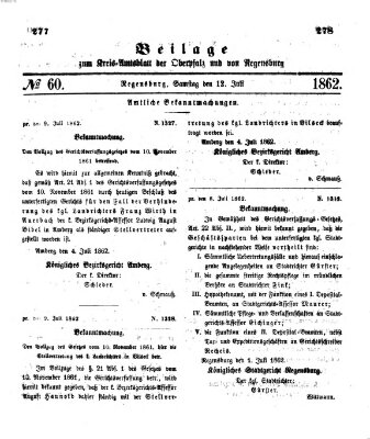 Königlich-bayerisches Kreis-Amtsblatt der Oberpfalz und von Regensburg (Königlich bayerisches Intelligenzblatt für die Oberpfalz und von Regensburg) Samstag 12. Juli 1862