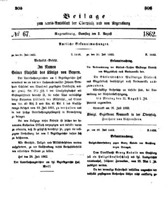 Königlich-bayerisches Kreis-Amtsblatt der Oberpfalz und von Regensburg (Königlich bayerisches Intelligenzblatt für die Oberpfalz und von Regensburg) Samstag 2. August 1862