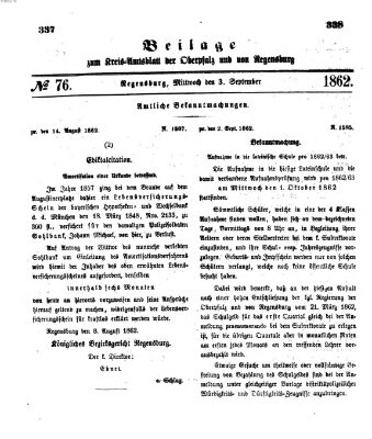 Königlich-bayerisches Kreis-Amtsblatt der Oberpfalz und von Regensburg (Königlich bayerisches Intelligenzblatt für die Oberpfalz und von Regensburg) Mittwoch 3. September 1862