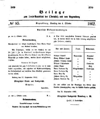 Königlich-bayerisches Kreis-Amtsblatt der Oberpfalz und von Regensburg (Königlich bayerisches Intelligenzblatt für die Oberpfalz und von Regensburg) Samstag 4. Oktober 1862