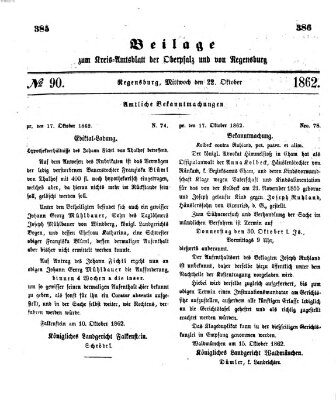 Königlich-bayerisches Kreis-Amtsblatt der Oberpfalz und von Regensburg (Königlich bayerisches Intelligenzblatt für die Oberpfalz und von Regensburg) Mittwoch 22. Oktober 1862