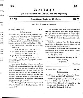 Königlich-bayerisches Kreis-Amtsblatt der Oberpfalz und von Regensburg (Königlich bayerisches Intelligenzblatt für die Oberpfalz und von Regensburg) Samstag 25. Oktober 1862