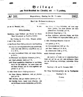 Königlich-bayerisches Kreis-Amtsblatt der Oberpfalz und von Regensburg (Königlich bayerisches Intelligenzblatt für die Oberpfalz und von Regensburg) Samstag 29. November 1862