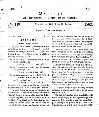 Königlich-bayerisches Kreis-Amtsblatt der Oberpfalz und von Regensburg (Königlich bayerisches Intelligenzblatt für die Oberpfalz und von Regensburg) Mittwoch 31. Dezember 1862