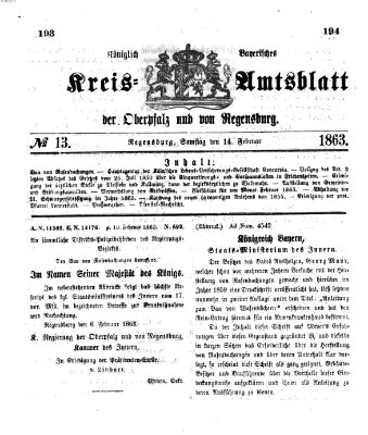 Königlich-bayerisches Kreis-Amtsblatt der Oberpfalz und von Regensburg (Königlich bayerisches Intelligenzblatt für die Oberpfalz und von Regensburg) Samstag 14. Februar 1863