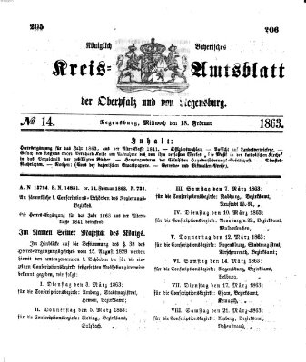 Königlich-bayerisches Kreis-Amtsblatt der Oberpfalz und von Regensburg (Königlich bayerisches Intelligenzblatt für die Oberpfalz und von Regensburg) Mittwoch 18. Februar 1863