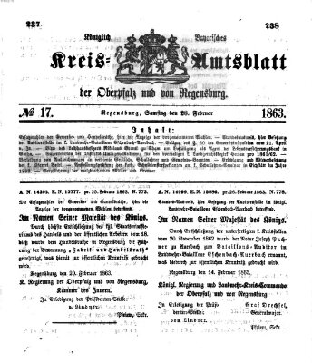 Königlich-bayerisches Kreis-Amtsblatt der Oberpfalz und von Regensburg (Königlich bayerisches Intelligenzblatt für die Oberpfalz und von Regensburg) Samstag 28. Februar 1863