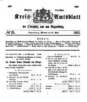 Königlich-bayerisches Kreis-Amtsblatt der Oberpfalz und von Regensburg (Königlich bayerisches Intelligenzblatt für die Oberpfalz und von Regensburg) Mittwoch 25. März 1863