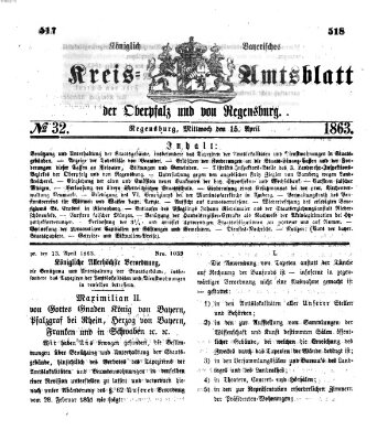 Königlich-bayerisches Kreis-Amtsblatt der Oberpfalz und von Regensburg (Königlich bayerisches Intelligenzblatt für die Oberpfalz und von Regensburg) Mittwoch 15. April 1863