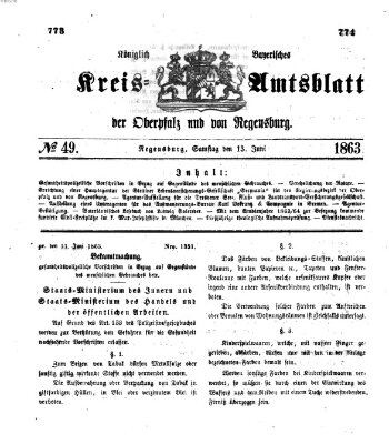 Königlich-bayerisches Kreis-Amtsblatt der Oberpfalz und von Regensburg (Königlich bayerisches Intelligenzblatt für die Oberpfalz und von Regensburg) Samstag 13. Juni 1863