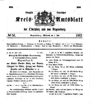 Königlich-bayerisches Kreis-Amtsblatt der Oberpfalz und von Regensburg (Königlich bayerisches Intelligenzblatt für die Oberpfalz und von Regensburg) Mittwoch 1. Juli 1863