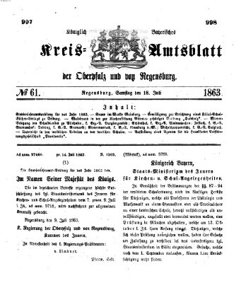 Königlich-bayerisches Kreis-Amtsblatt der Oberpfalz und von Regensburg (Königlich bayerisches Intelligenzblatt für die Oberpfalz und von Regensburg) Samstag 18. Juli 1863