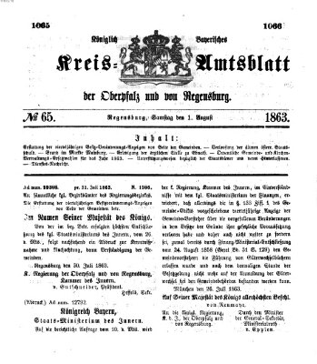 Königlich-bayerisches Kreis-Amtsblatt der Oberpfalz und von Regensburg (Königlich bayerisches Intelligenzblatt für die Oberpfalz und von Regensburg) Samstag 1. August 1863