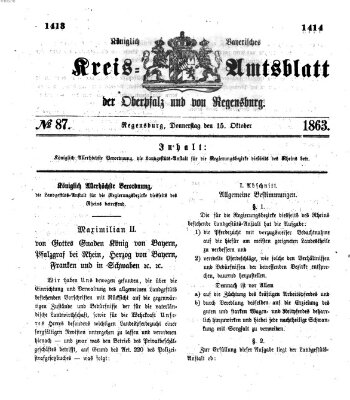 Königlich-bayerisches Kreis-Amtsblatt der Oberpfalz und von Regensburg (Königlich bayerisches Intelligenzblatt für die Oberpfalz und von Regensburg) Donnerstag 15. Oktober 1863