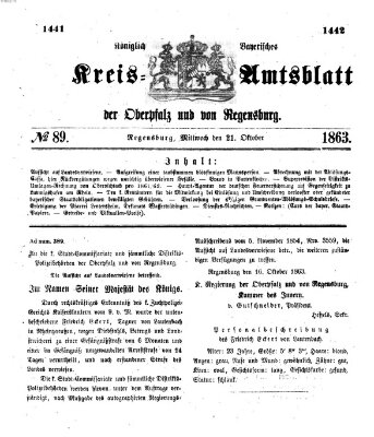 Königlich-bayerisches Kreis-Amtsblatt der Oberpfalz und von Regensburg (Königlich bayerisches Intelligenzblatt für die Oberpfalz und von Regensburg) Mittwoch 21. Oktober 1863