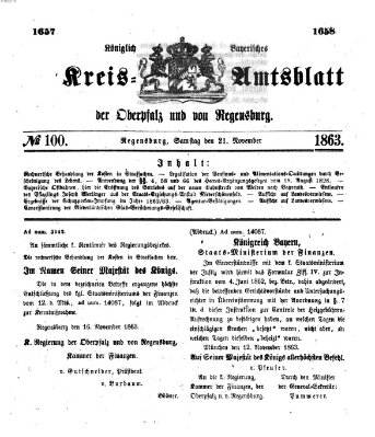 Königlich-bayerisches Kreis-Amtsblatt der Oberpfalz und von Regensburg (Königlich bayerisches Intelligenzblatt für die Oberpfalz und von Regensburg) Samstag 21. November 1863