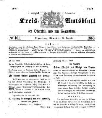 Königlich-bayerisches Kreis-Amtsblatt der Oberpfalz und von Regensburg (Königlich bayerisches Intelligenzblatt für die Oberpfalz und von Regensburg) Mittwoch 25. November 1863