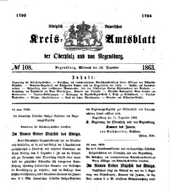 Königlich-bayerisches Kreis-Amtsblatt der Oberpfalz und von Regensburg (Königlich bayerisches Intelligenzblatt für die Oberpfalz und von Regensburg) Mittwoch 16. Dezember 1863