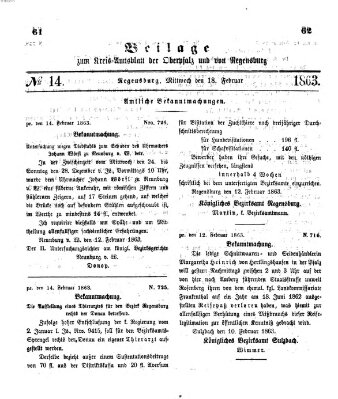 Königlich-bayerisches Kreis-Amtsblatt der Oberpfalz und von Regensburg (Königlich bayerisches Intelligenzblatt für die Oberpfalz und von Regensburg) Mittwoch 18. Februar 1863