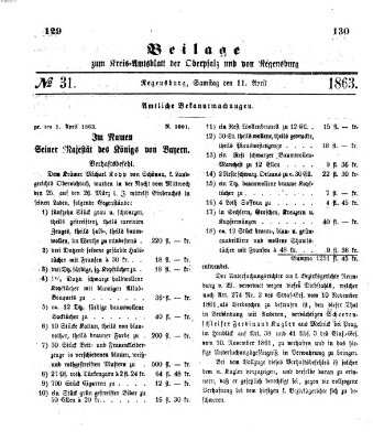 Königlich-bayerisches Kreis-Amtsblatt der Oberpfalz und von Regensburg (Königlich bayerisches Intelligenzblatt für die Oberpfalz und von Regensburg) Samstag 11. April 1863