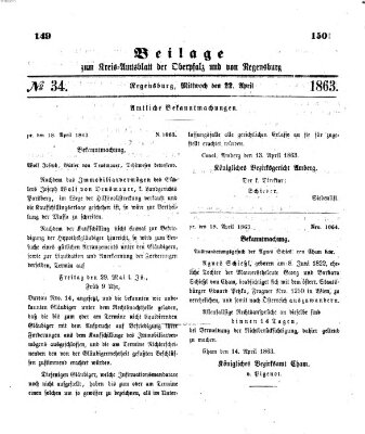 Königlich-bayerisches Kreis-Amtsblatt der Oberpfalz und von Regensburg (Königlich bayerisches Intelligenzblatt für die Oberpfalz und von Regensburg) Mittwoch 22. April 1863