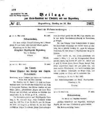 Königlich-bayerisches Kreis-Amtsblatt der Oberpfalz und von Regensburg (Königlich bayerisches Intelligenzblatt für die Oberpfalz und von Regensburg) Samstag 16. Mai 1863