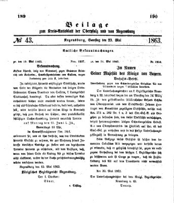 Königlich-bayerisches Kreis-Amtsblatt der Oberpfalz und von Regensburg (Königlich bayerisches Intelligenzblatt für die Oberpfalz und von Regensburg) Samstag 23. Mai 1863