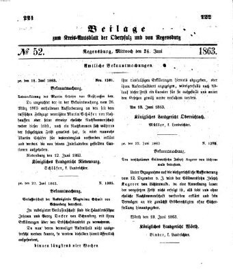 Königlich-bayerisches Kreis-Amtsblatt der Oberpfalz und von Regensburg (Königlich bayerisches Intelligenzblatt für die Oberpfalz und von Regensburg) Mittwoch 24. Juni 1863