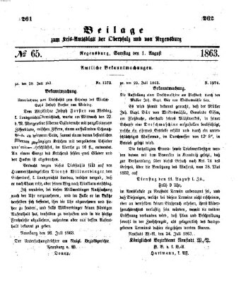 Königlich-bayerisches Kreis-Amtsblatt der Oberpfalz und von Regensburg (Königlich bayerisches Intelligenzblatt für die Oberpfalz und von Regensburg) Samstag 1. August 1863