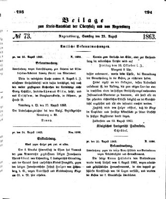 Königlich-bayerisches Kreis-Amtsblatt der Oberpfalz und von Regensburg (Königlich bayerisches Intelligenzblatt für die Oberpfalz und von Regensburg) Samstag 29. August 1863