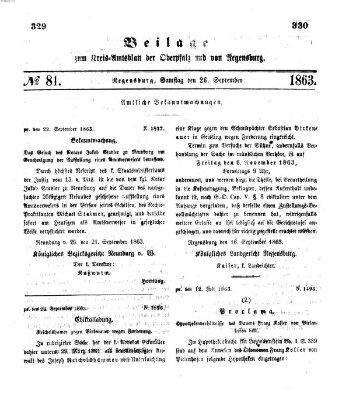 Königlich-bayerisches Kreis-Amtsblatt der Oberpfalz und von Regensburg (Königlich bayerisches Intelligenzblatt für die Oberpfalz und von Regensburg) Samstag 26. September 1863