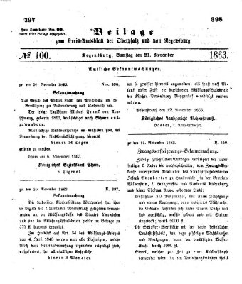 Königlich-bayerisches Kreis-Amtsblatt der Oberpfalz und von Regensburg (Königlich bayerisches Intelligenzblatt für die Oberpfalz und von Regensburg) Samstag 21. November 1863