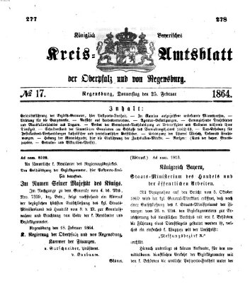 Königlich-bayerisches Kreis-Amtsblatt der Oberpfalz und von Regensburg (Königlich bayerisches Intelligenzblatt für die Oberpfalz und von Regensburg) Donnerstag 25. Februar 1864