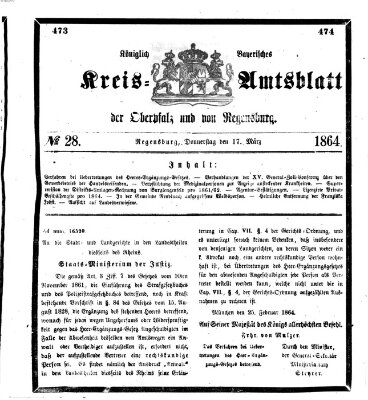 Königlich-bayerisches Kreis-Amtsblatt der Oberpfalz und von Regensburg (Königlich bayerisches Intelligenzblatt für die Oberpfalz und von Regensburg) Donnerstag 17. März 1864