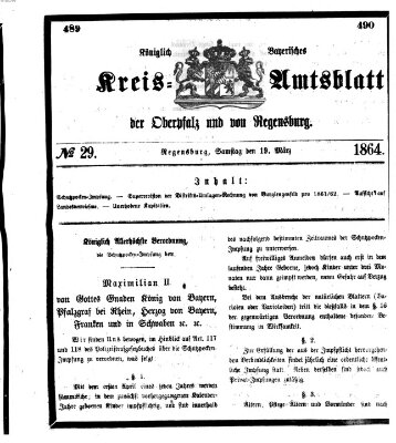 Königlich-bayerisches Kreis-Amtsblatt der Oberpfalz und von Regensburg (Königlich bayerisches Intelligenzblatt für die Oberpfalz und von Regensburg) Samstag 19. März 1864