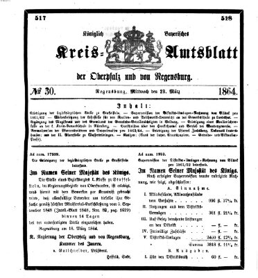 Königlich-bayerisches Kreis-Amtsblatt der Oberpfalz und von Regensburg (Königlich bayerisches Intelligenzblatt für die Oberpfalz und von Regensburg) Mittwoch 23. März 1864