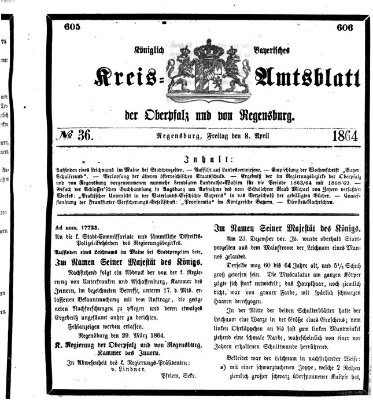 Königlich-bayerisches Kreis-Amtsblatt der Oberpfalz und von Regensburg (Königlich bayerisches Intelligenzblatt für die Oberpfalz und von Regensburg) Freitag 8. April 1864