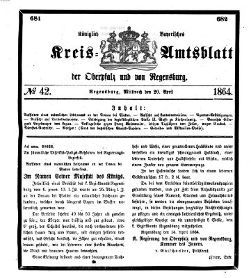 Königlich-bayerisches Kreis-Amtsblatt der Oberpfalz und von Regensburg (Königlich bayerisches Intelligenzblatt für die Oberpfalz und von Regensburg) Mittwoch 20. April 1864