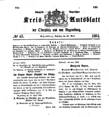 Königlich-bayerisches Kreis-Amtsblatt der Oberpfalz und von Regensburg (Königlich bayerisches Intelligenzblatt für die Oberpfalz und von Regensburg) Samstag 30. April 1864