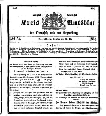 Königlich-bayerisches Kreis-Amtsblatt der Oberpfalz und von Regensburg (Königlich bayerisches Intelligenzblatt für die Oberpfalz und von Regensburg) Samstag 21. Mai 1864