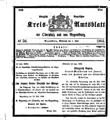 Königlich-bayerisches Kreis-Amtsblatt der Oberpfalz und von Regensburg (Königlich bayerisches Intelligenzblatt für die Oberpfalz und von Regensburg) Mittwoch 1. Juni 1864