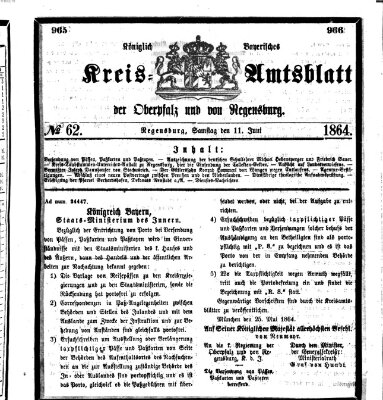 Königlich-bayerisches Kreis-Amtsblatt der Oberpfalz und von Regensburg (Königlich bayerisches Intelligenzblatt für die Oberpfalz und von Regensburg) Samstag 11. Juni 1864