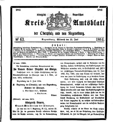 Königlich-bayerisches Kreis-Amtsblatt der Oberpfalz und von Regensburg (Königlich bayerisches Intelligenzblatt für die Oberpfalz und von Regensburg) Mittwoch 15. Juni 1864