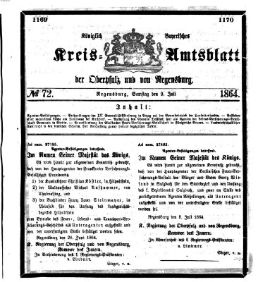 Königlich-bayerisches Kreis-Amtsblatt der Oberpfalz und von Regensburg (Königlich bayerisches Intelligenzblatt für die Oberpfalz und von Regensburg) Samstag 9. Juli 1864