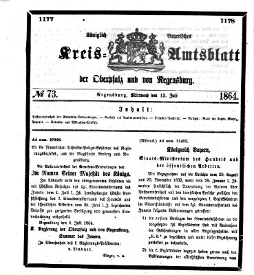 Königlich-bayerisches Kreis-Amtsblatt der Oberpfalz und von Regensburg (Königlich bayerisches Intelligenzblatt für die Oberpfalz und von Regensburg) Mittwoch 13. Juli 1864