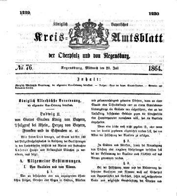 Königlich-bayerisches Kreis-Amtsblatt der Oberpfalz und von Regensburg (Königlich bayerisches Intelligenzblatt für die Oberpfalz und von Regensburg) Mittwoch 20. Juli 1864